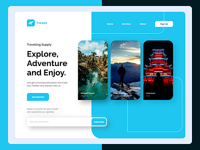 Travel - Landing Page abstract adventure brand identity branding delhi hero india landing page rahul kumar services travas traveling travelling uipapa