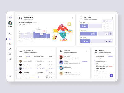 Day Me , All in One Online Service 🔥 application dailyui dashboad dashboard app dashboard design dashboard ui design illustraion messaging app music product design redesign social media ui uiux ux webapp webdesign