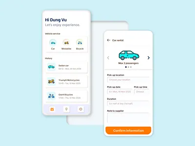 Vehicle service car rental logistics mobile app tourism travel ui