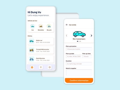 Vehicle service car rental logistics mobile app tourism travel ui