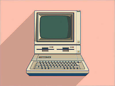 Apple II Model E 8-bit Microcomputer aesthetic apple computer classic hardware flat design nerdy retrowave vector illustration