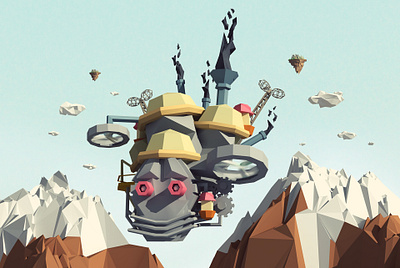 Fantastical Flying Machine 3d 3d art 3d illustration abstract art art direction colorful digital art digitalart fantasy illustration art low poly lowpoly lowpolyart machine worlds