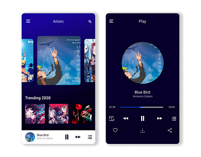 Anime Music anime app design minimal music ui