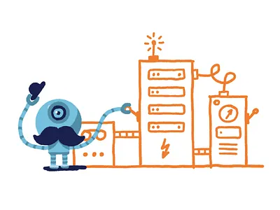 Bluebot With Machines blue branding cute illustration machine moustache robot server small