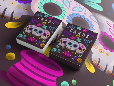 playing cards colorful flowers illustration package packaging painting playing card productdesign skull