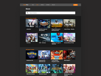 Game Credit Store credit game mobile game shop store ui ui design ux website design