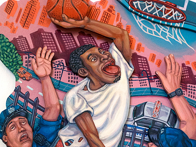 Above The Law basketball buildings dogs dunk editorial illustration illustration nyc nypd policeman