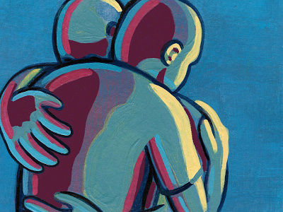 Embace acrylic painting embrace hands hugging illustraion quiet social distance sunset