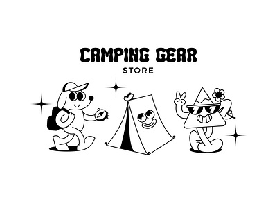 Camping Gear Store Icons branding cartoon character fun groovy icon illustration logo retro trippy vector vintage