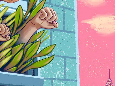 At Home Activism activism buildings cityscape editorial illustration green illustration nyc plants procreate sunset