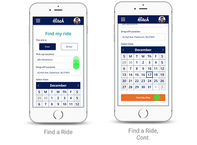 Hitch, the College Carpool Planner - Find a Ride hitchhiking retro ui ux design