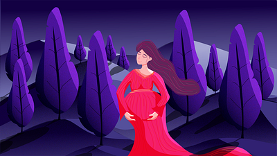 Mother alone art bangladesh care child colorful design design art flat forest illustration illustration design illustrator india pregnant red