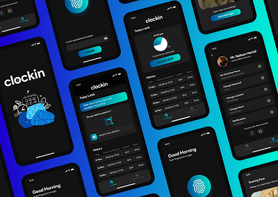 Employee Attendance iOS App attendance blue branding clock app dark ui darkmode employee engagement employee management ios apps remote work remote working ui ux working hours