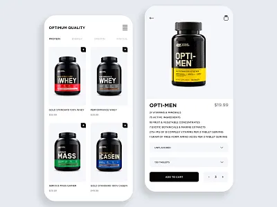 Optimum Nutrition App app app design branding e commerce e commerce app e commerce design fitness light theme mobile mobile app mobile design nutrition nutrition app shop shopping app sport store ui ux ui design ux design