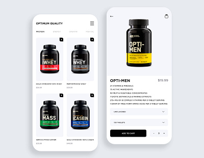 Optimum Nutrition App app app design branding e commerce e commerce app e commerce design fitness light theme mobile mobile app mobile design nutrition nutrition app shop shopping app sport store ui ux ui design ux design