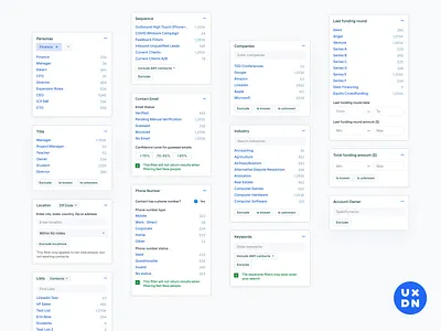 Advanced filters for Apollo.io accordian accordion dashboard filter filter ui filtering filters product design ui ui ux ui design uidesign uiux user ux ux ui ux design uxdesign uxdn uxui