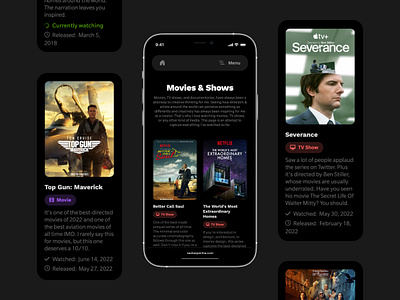 Sankalpsinha.com > Movies page [Mobile] movie ui movies navigation netflix personal website tags ui watching