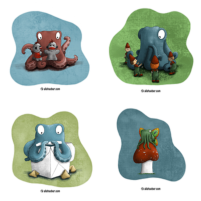 Octopus set 1 fairy fortune cookie gnomes illustration kidlit mushroom octopus procreate puppets sock monkey