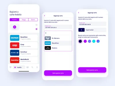 Flywallet - Loyalty Section add card buy tickets cards cards ui dropdown ui loyalty loyalty app loyalty card payment app ticketing tickets