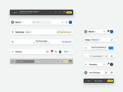 Header components template for Material X Figma UI kit app bar header nav navigation top