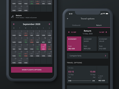 💺Fare Calendar & Class selection concept mobile app uix ux