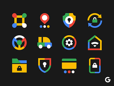 Google Iconography andriod app car design google home icon designer icon set icons illustration illustrator location privacy security shield simple ui vehicle wifi