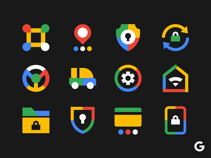 Google Iconography andriod app car design google home icon designer icon set icons illustration illustrator location privacy security shield simple ui vehicle wifi