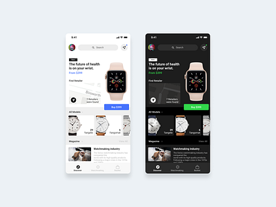 Watch Store app app design application dark app dark ui design ios app ios app design mobile shop ui watch