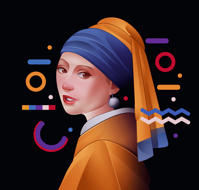 Girl with a pearl earring girl illustration girl with a pearl earring illustration portrait portrait art portrait illustration portrait painting portraits