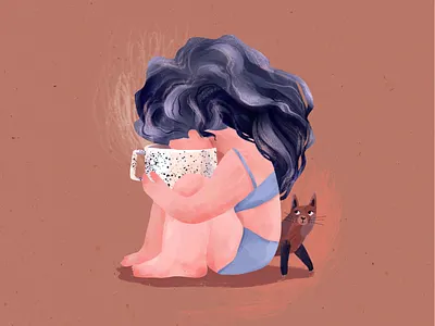 But First, Coffee 2d cat character characterdesign coffee digitalart illustration procreate texture