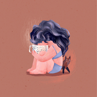 But First, Coffee 2d cat character characterdesign coffee digitalart illustration procreate texture