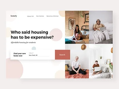 A marketplace for student housing design hero section housing landingpage minimal pastel color student ui ux web web design
