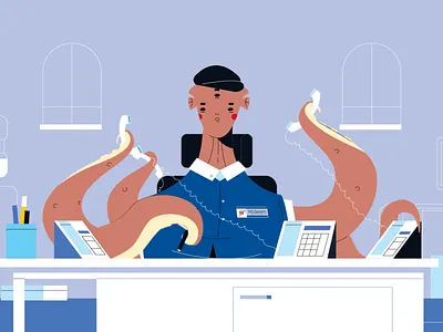 Octopus Management 2d animation animation calendar call cartoon cartooning cellphone character animation character design crypto illustration manager motion graphics octo octopus phone trader