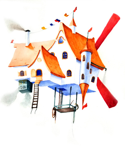 Flying House architecture book art concept art concept design illustration painting watercolor watercolor art watercolor illustration