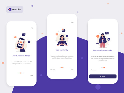 eWallet - Onboarding Screen app design banking app finance app finances illustration illustration design launch screen login screen onboarding onboarding flow onboarding illustration onboarding screen onboarding ui online banking splash screen splashpage uiux walkthrough wallet app welcome screen