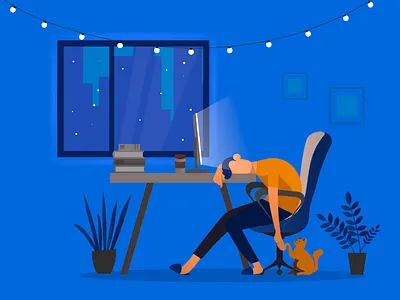 Night work art character design flat illustration illustrator minimal vector web website