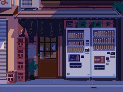 Urban Storefront - Detail citylife illustration japan ramen shop storefront urban urban art vector vending machine