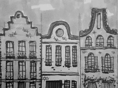 Dutch houses city design drawing dutch house illustration pencil pieloot sketch skyline yellow