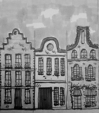 Dutch houses city design drawing dutch house illustration pencil pieloot sketch skyline yellow