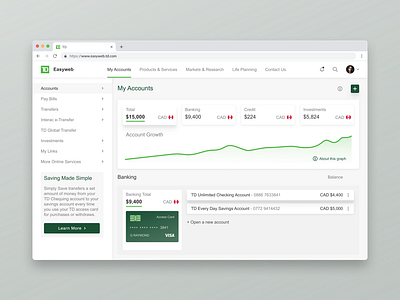 TD Easyweb Concept banking banking app financial app fintech product design td td bank toronto ui ui design ux ux design