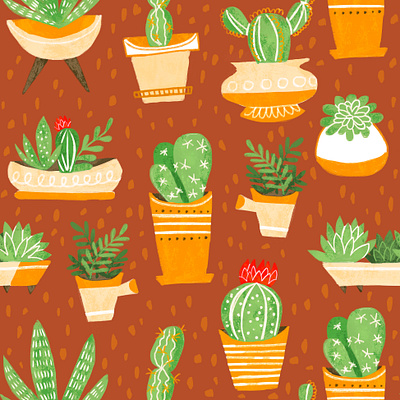 Succulent Garden Pattern boho botanical art cacti cactus cactus illustration digital art digital pattern florals pattern pattern art procreate repeat pattern succulents surface design surface pattern surface pattern design