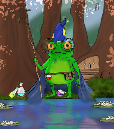 Magic frog cute digital painting fantasy frog funny green illustration magic paint procreate