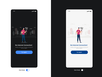 No Connection / Empty State Dark vs Light Mood dark app dark mode dark theme dark ui error flat illustration light light mood minimal no internet try again ui ux vector