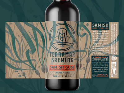 Terramar Samish Gose 750 alcohol ale beer bottle branding brewery brewing illustration kelp label packaging pnw procreate seaweed washington watercolor