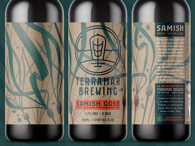 Terramar Samish Gose 750 alcohol ale beer bottle branding brewery brewing illustration kelp label packaging pnw procreate seaweed washington watercolor