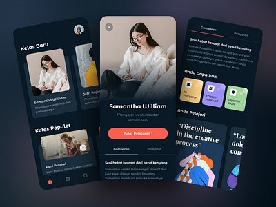 Online Classes App UI app cards classes clean clean ui courses dark dark ui discover illustration learning learning app online courses platform ui