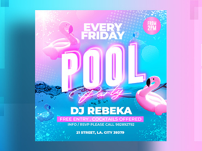 Pool Party Summer Flyer advertising creative creative flyer flyer templates graphic design instagram post photoshop pool party poster print summer flyer summer pool party