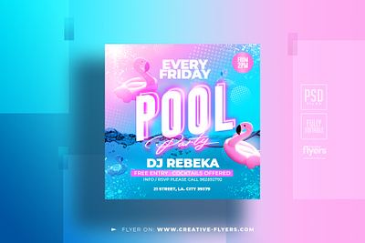 Pool Party Summer Flyer advertising creative creative flyer flyer templates graphic design instagram post photoshop pool party poster print summer flyer summer pool party