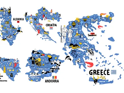 ALL EUROPEAN COUNTRIES DOODLES MAPS adobe illustrator character design doodle flat illustration line art ui