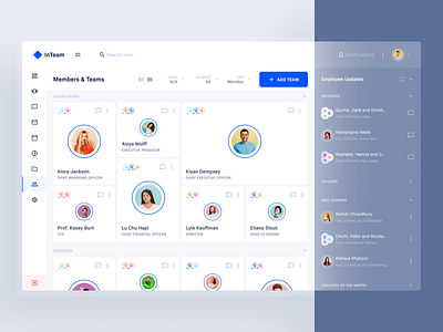 Member: InTeam_Team Management Dashboard avatar birthday card cards ui dashboard employee group landing page leaderboard member membership card product team ux web web app website design